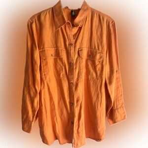Lauren Ralph Lauren exclusive Linen Bright‎ Orange Button down Shirt size Large